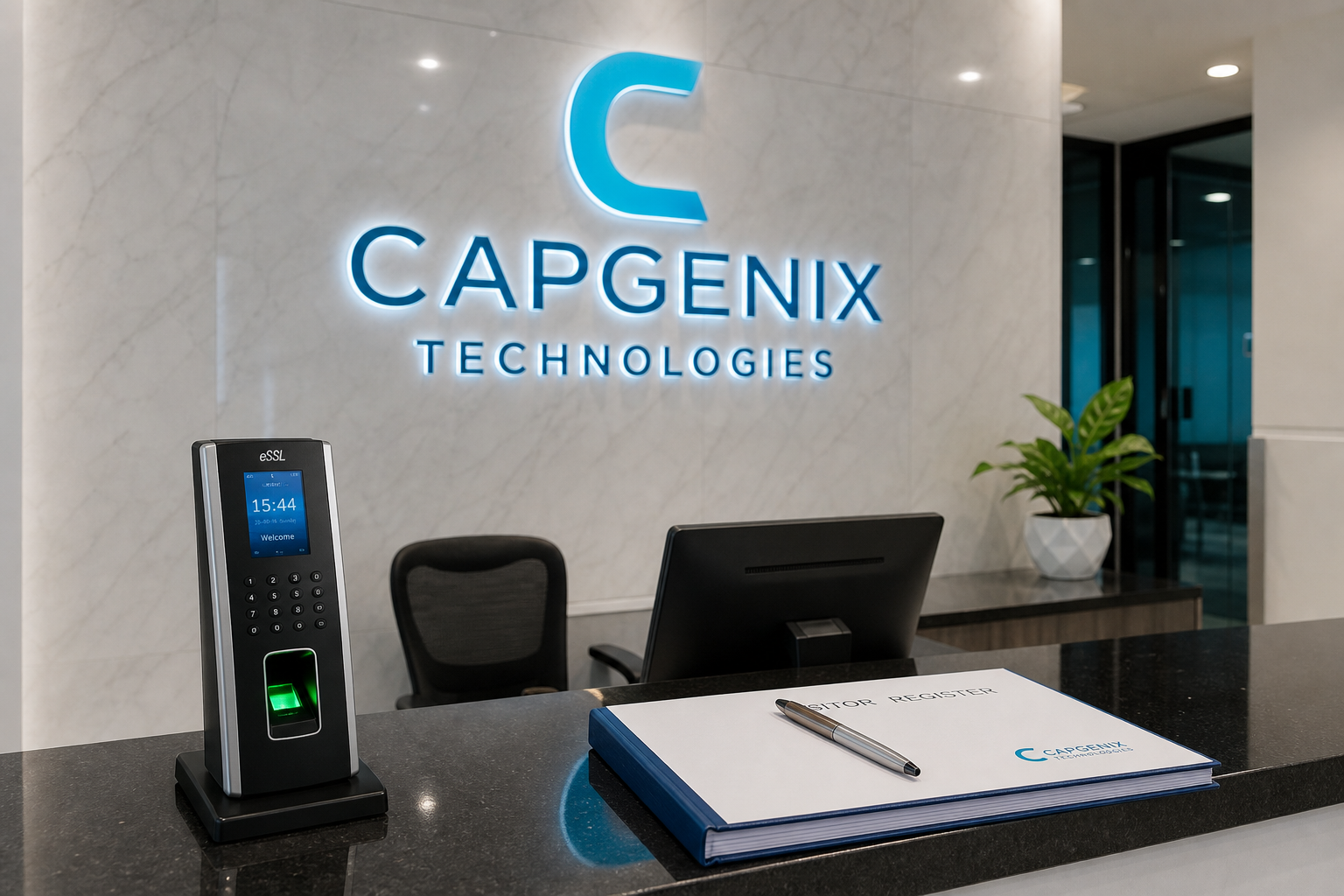 biometric attendance system in hyderabad - Capgenix technician installing fingerprint device