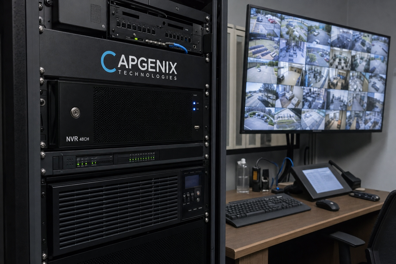 cctv installation in hyderabad - Capgenix technician mounting office security camera
